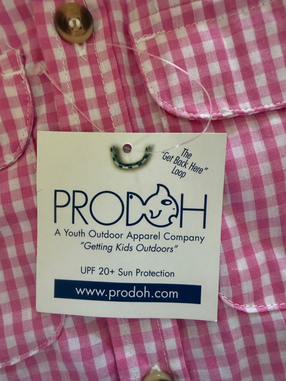 Prodoh Pink Gingham Button-Down Fishing SPF 20+ Shirt - 12 Months - Picture 5 of 5